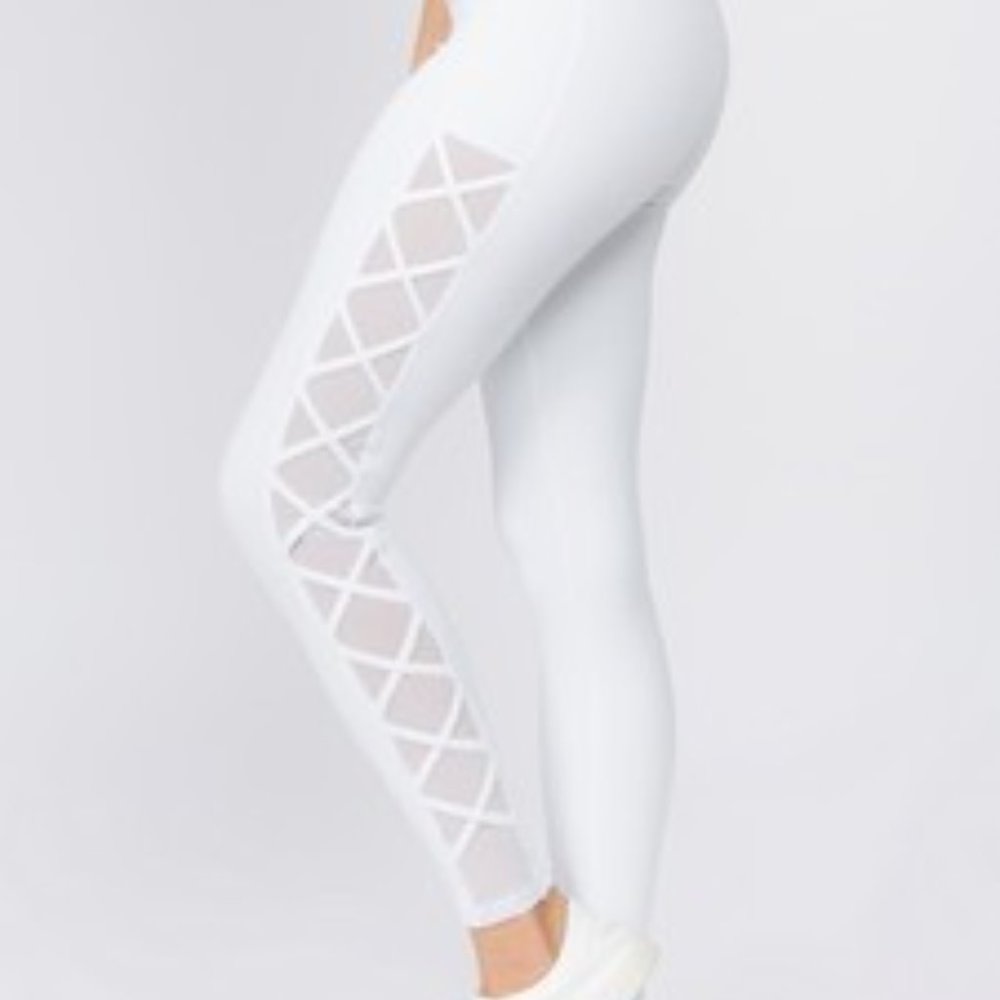 Active Lace-Up Mesh Side Workout Leggings - WHITE - Picture 5 of 5